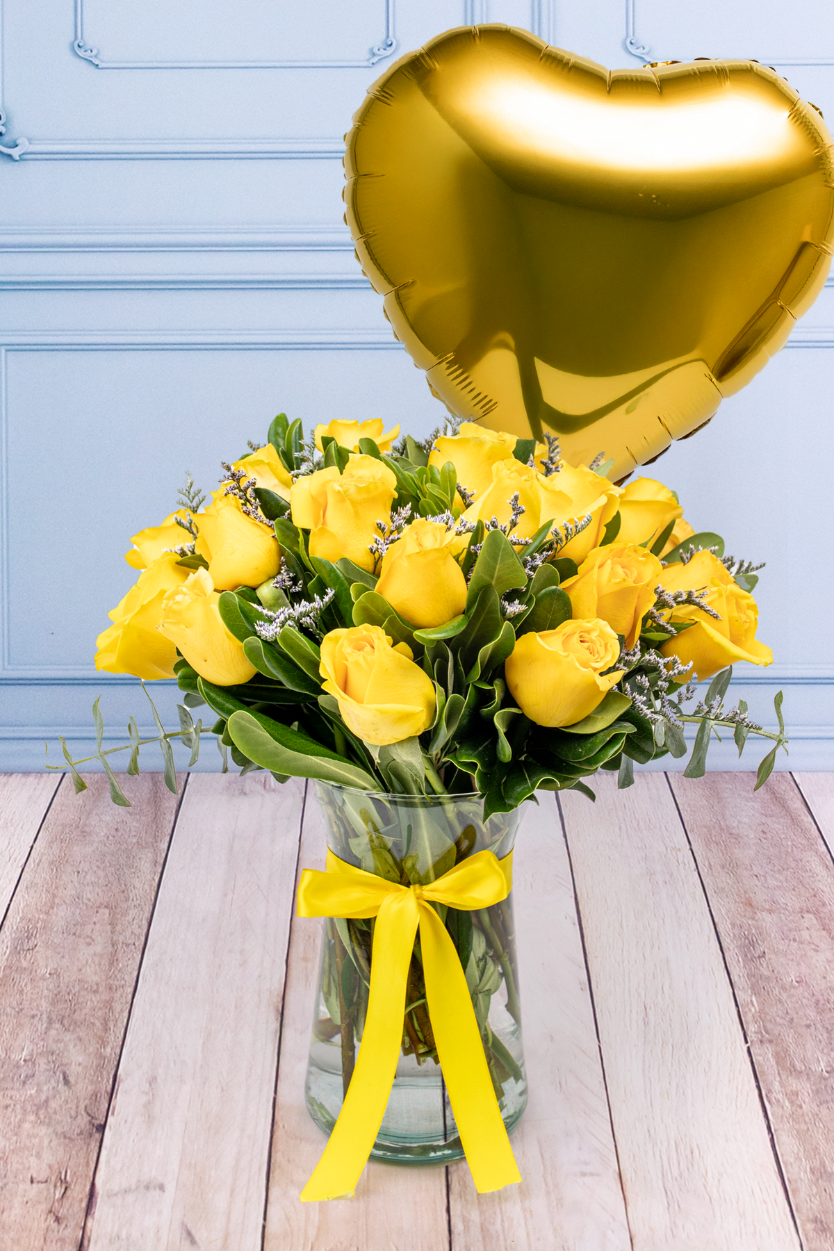 Globo Corazón Amarillo con Amarillo Corazón - 24 Rosas Amarillas | Azap 21S
