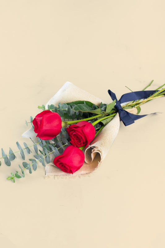 Ramo 3 Rosas Rojas - Envoltura Yute CABOS
