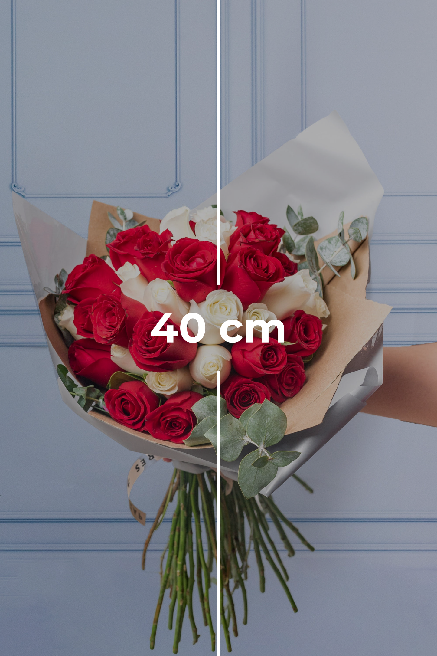 Buchón Bouquet - 50 Red and White Roses LEON