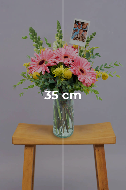 Optimistic - Pink Gerbera and White Dog with Personalized Photo Cun