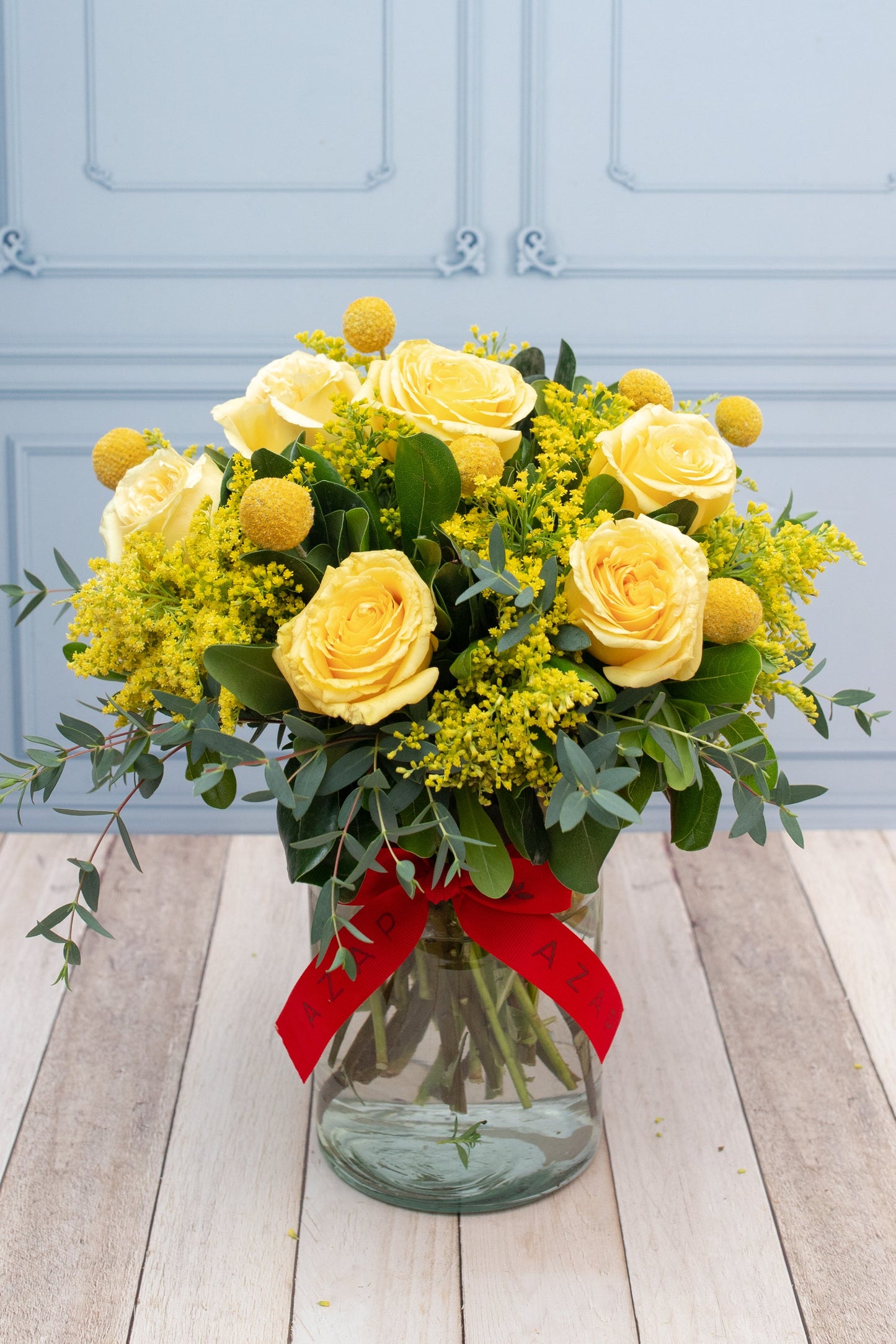 Amanecer Dorado - Rosa Amarilla y Craspedia TUXTLA