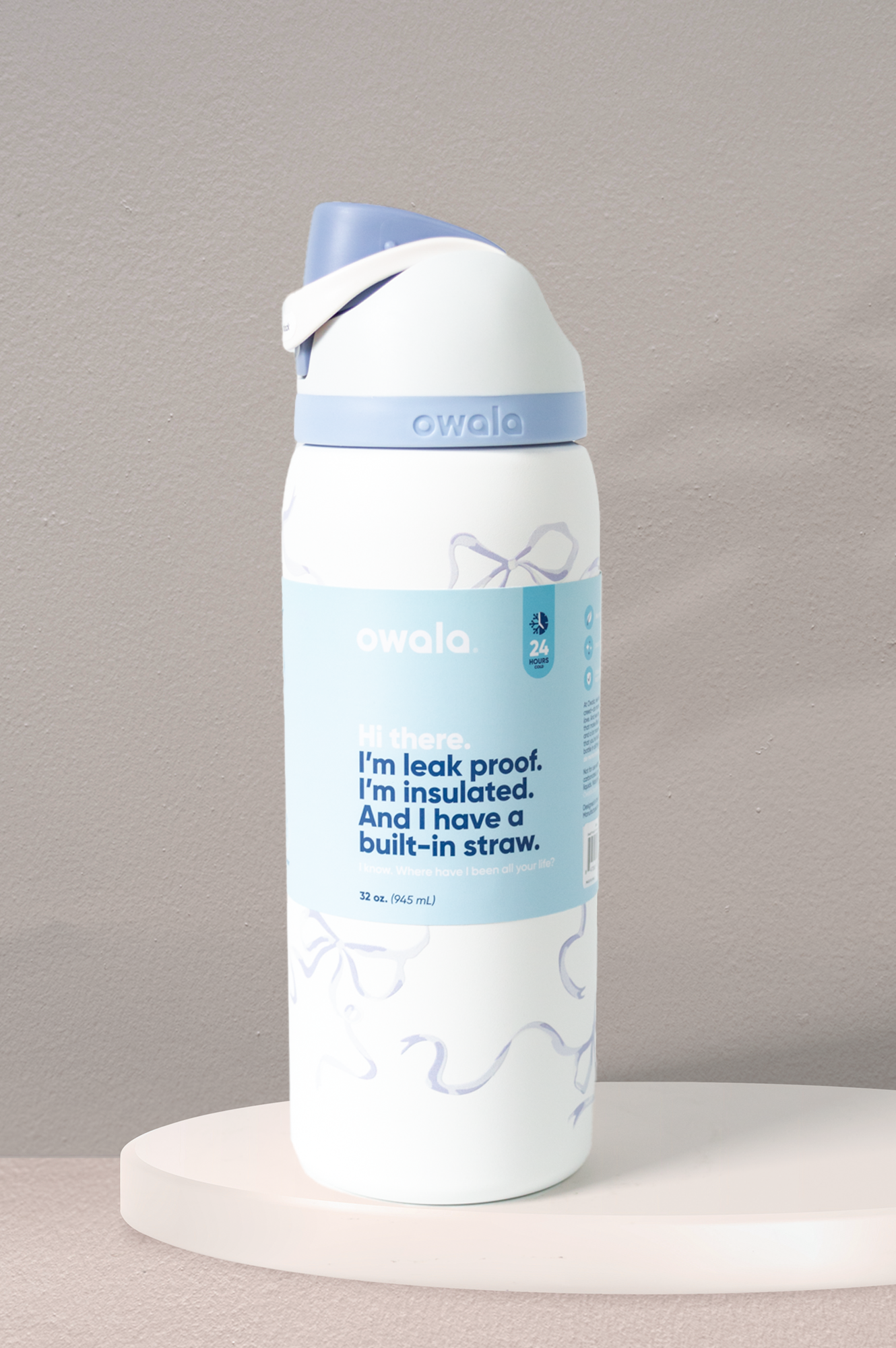 Owala Thermos - Free Sip 32oz Blue Tied And True Blue Bows