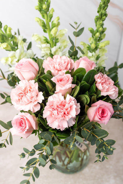 Campo Rosa MOM - Rosa Clara, Clavel Rosa y Perrito Blanco