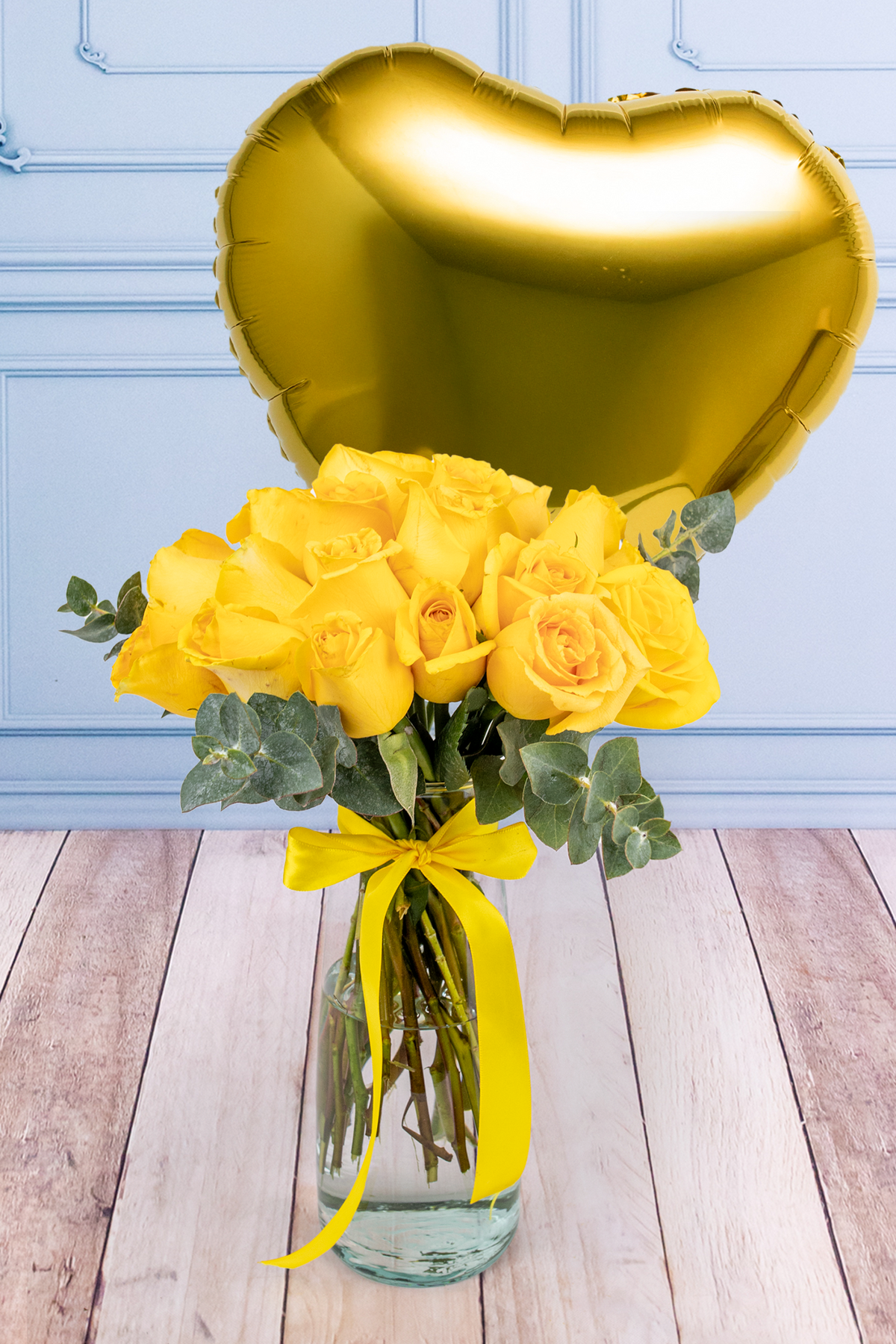 Globo Corazón Amarillo con Canario - Rosas Amarillas | Azap 21S