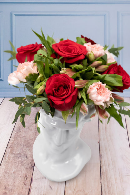 David's Head - Red Roses, Carnations and Alstroemerias