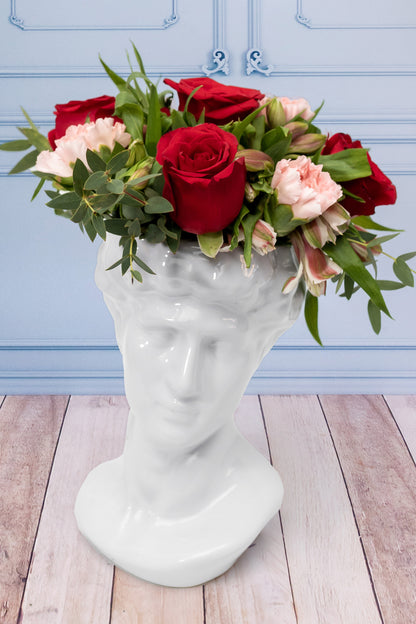 David's Head - Red Roses, Carnations and Alstroemerias