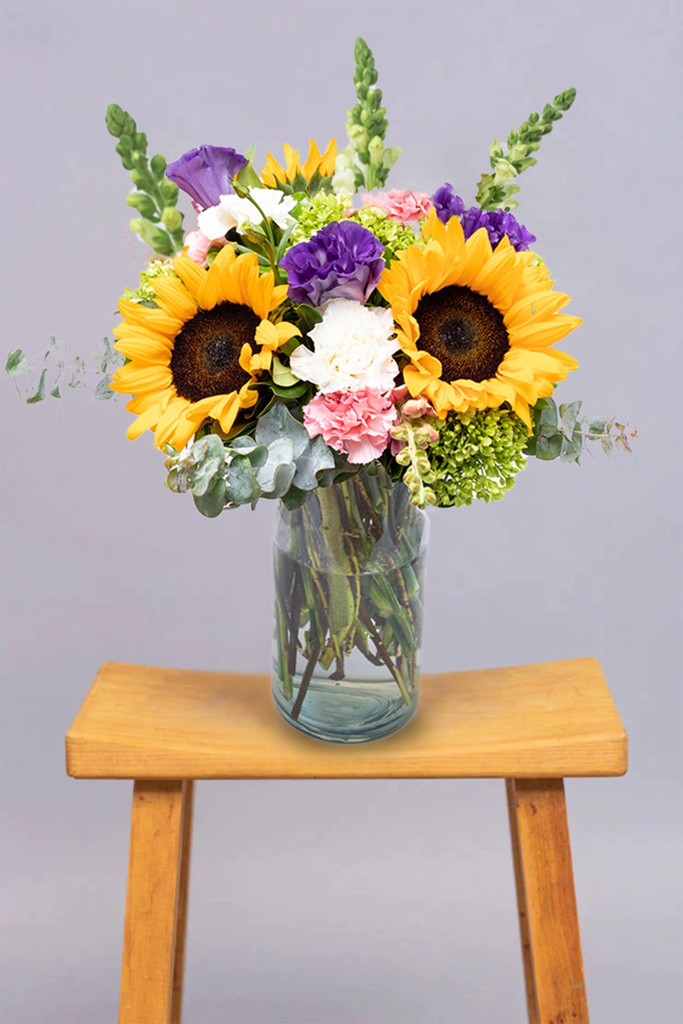 Emocionante - Girasol, Clavel Rosa y Blanco, Hortensia y Perrito MER