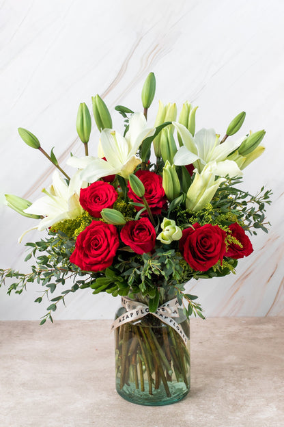 Carmine - (Red Roses and White Lilium) LEON