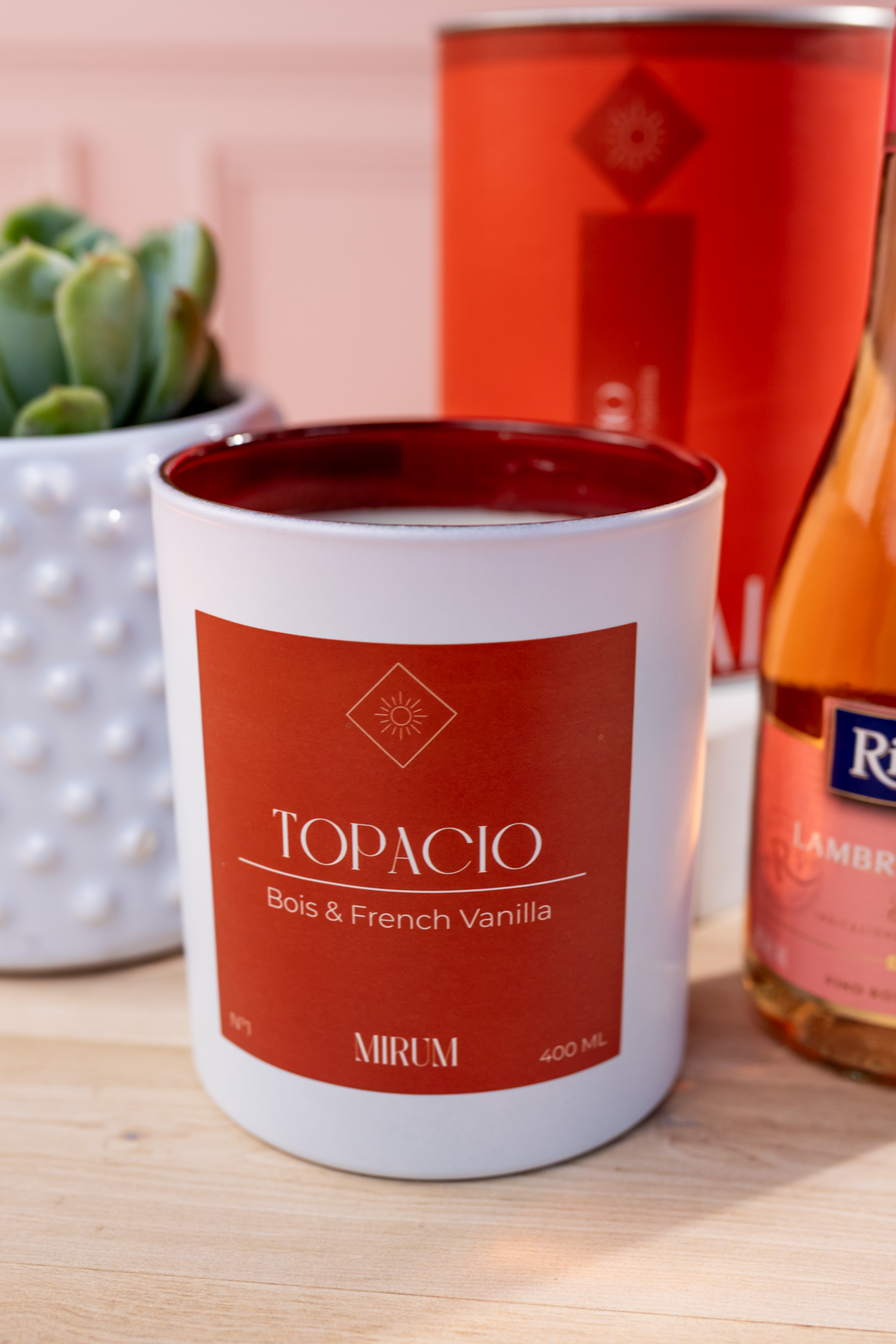 Kit Vela Mirium Topacio - Vino Rosado + Suculenta