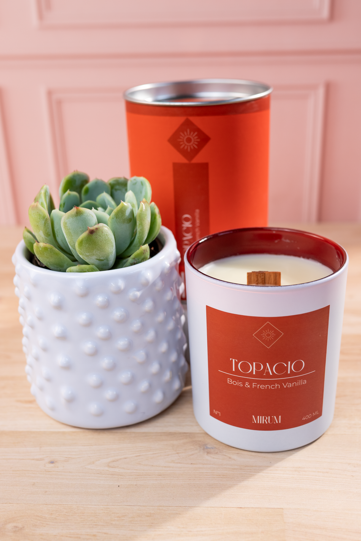 Kit Vela Mirium Topacio - Vino Rosado + Suculenta