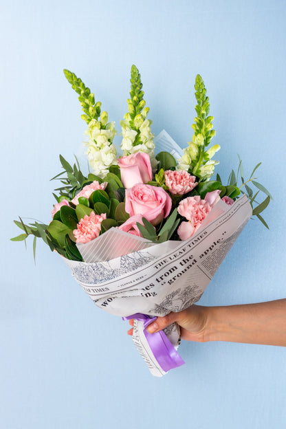 Pink Field Bouquet - Rosa Clara, Pink Carnation and White Dog APO