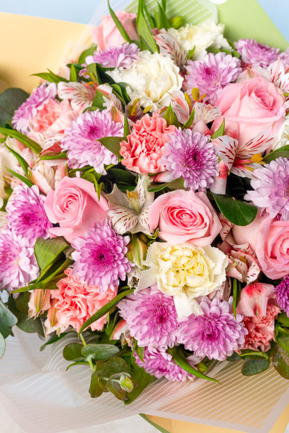 Fire Bouquet - Pink, Pink Carnation, White, Moreliana and Pink Alstroemeria ENS