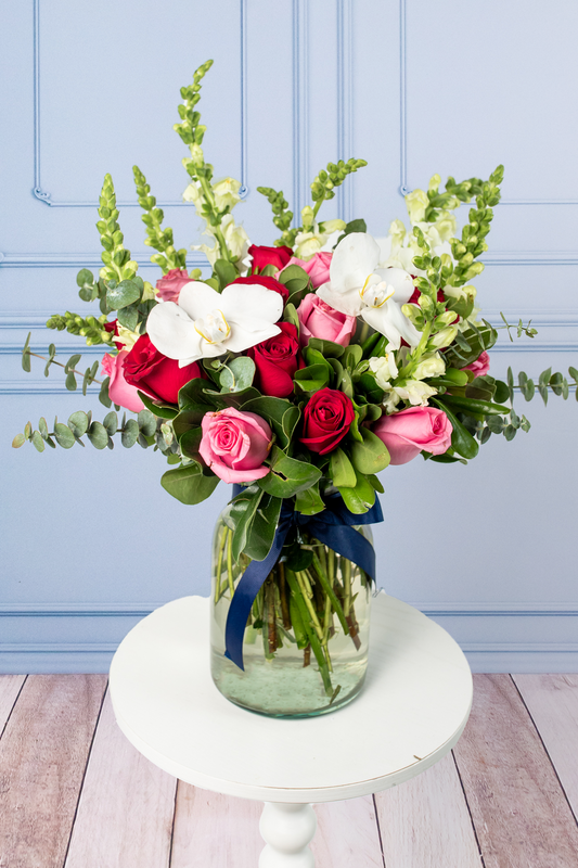 Heartbeat - Arrangement of Red and Pink Roses with Orchid SAL