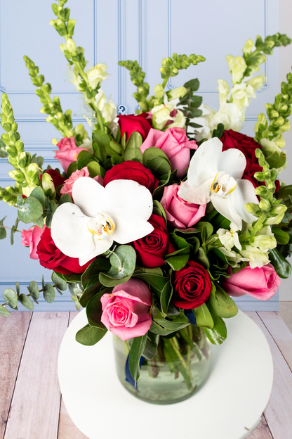 Heartbeat - Arrangement of Red and Pink Roses with Orchid ENS
