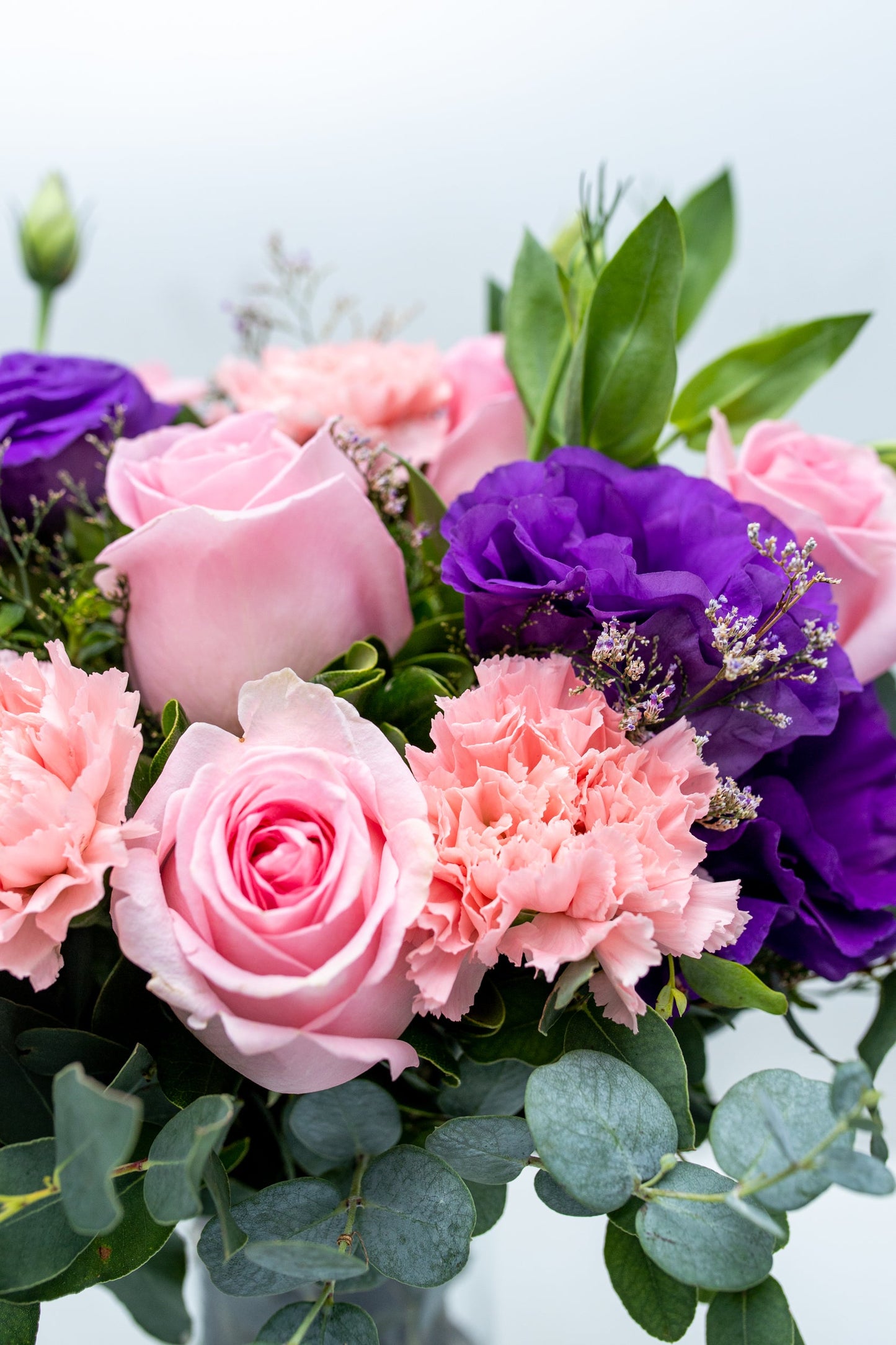 Nobleza - Rosa Clarita, Lisianthus Morado y Clavel Rosa VALLARTA