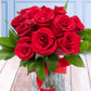 12 Rosas Rojas con Florero Rayado / Flores