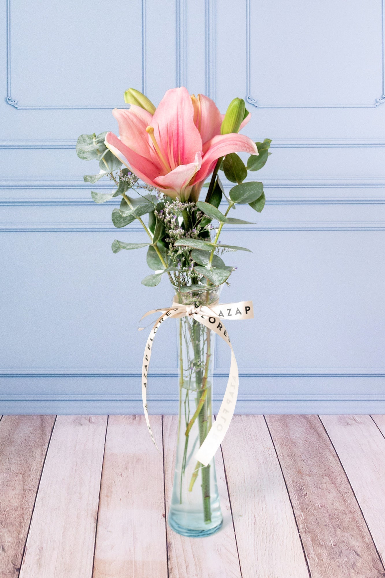 Sea Breeze - 1 Pink Lilium in a Violet Vase. CDJ