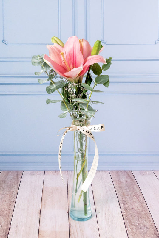 Sea Breeze - 1 Pink Lilium in a Violet Vase. CDJ