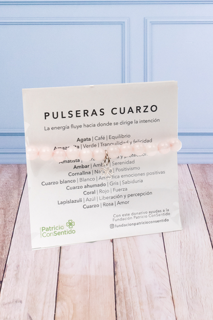 Pulsera Cuarzo + A tu memoria - Rosa Blanca y Lilium Blanco