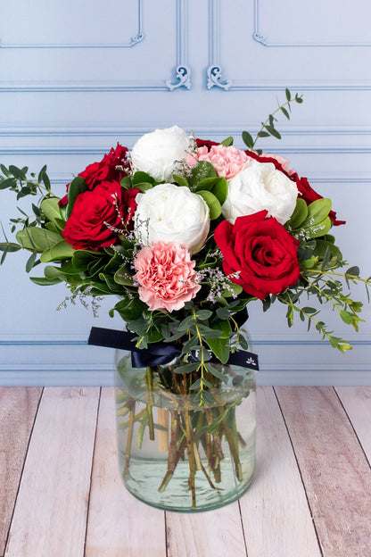 Sunday Morning - Peonia Blanca, Rosa Roja y Clavel Rosa ATIZ