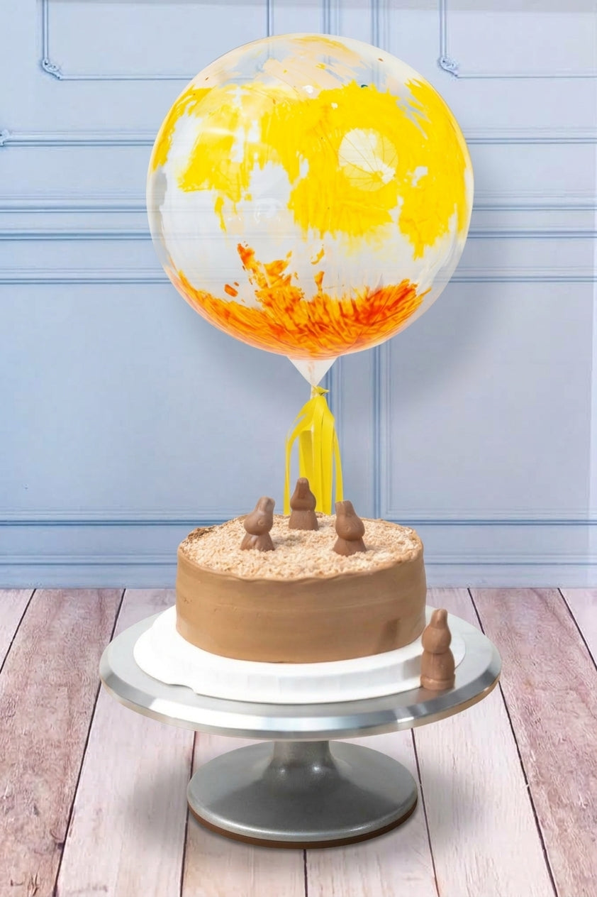 Pastel Grande de Conejito Turín - con Globo Explosión Amarillo y Naranja
