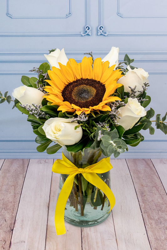 Puesta de Sol / 1 Girasol y Rosa Blanca | Azap 21SF (B)